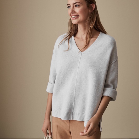 Reiss Sweaters - Reiss Serafina Jumper Oversized V Neck Sweater Pale Blue Grey Small